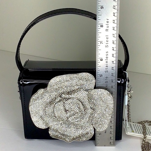 Urban Expressions Black and Silver Rose Floral Bag Wedding Guest - Picture 5 of 9